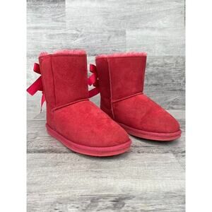 Apres By Lamo Girls Pink Suede Bow Ribbon Winter Boots Size 4Y